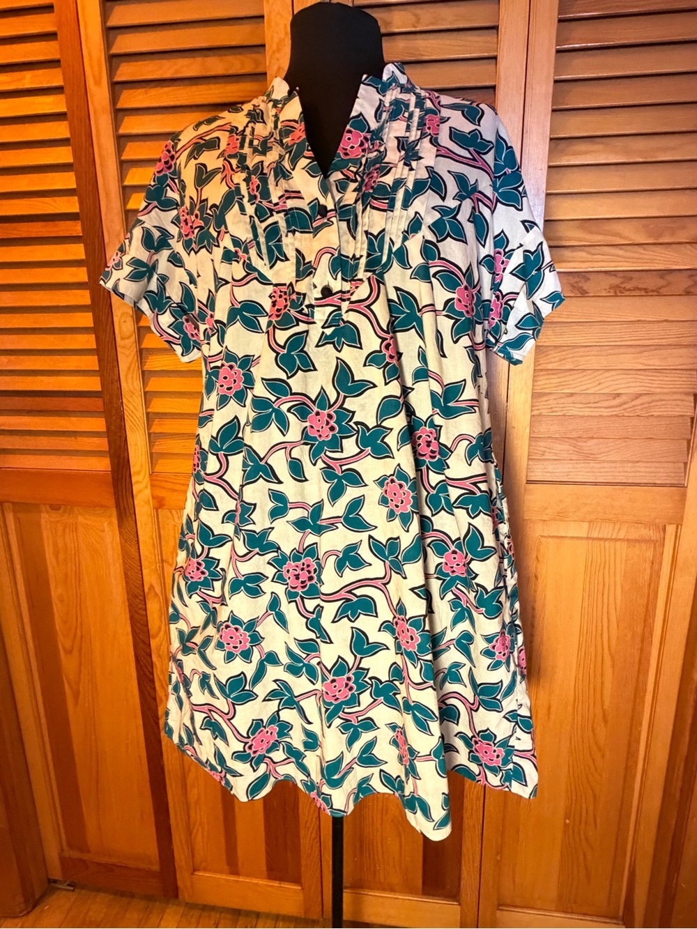 Diane von Furstenberg Fiona Dress XS Floral Cotton Shift Pleated Boho Resort